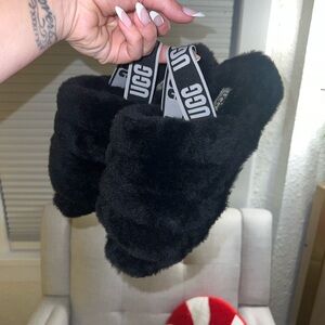 UGG Black Plush Slippers